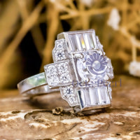 Old European & Baguette Cut CZ Stone Wedding Anniversary Gift Ring