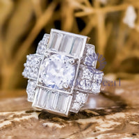 Old European & Baguette Cut CZ Stone Wedding Anniversary Gift Ring