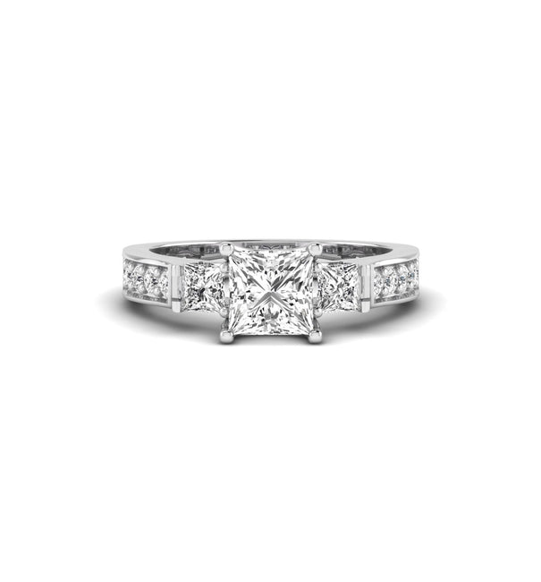 3-Stone Princess-Cut Engagement Ring With Accent