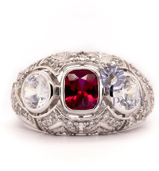 Red Bezel Set 3-Stone Ring