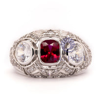 Vintage-Style Three Stone Engagement Ring in Bezel Set