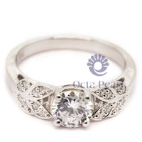 Beautiful Round Cut Moissanite Leaf Inspire Wedding Proposal Ring For Women