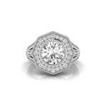 Art Deco Octagon Shape Halo Milgrain Wedding Ring