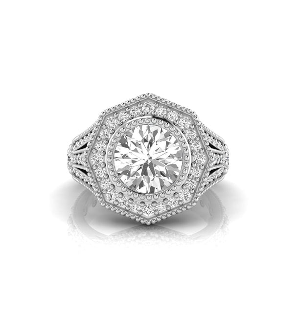 Art Deco Octagon Shape Halo Milgrain Wedding Ring