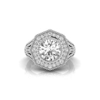 Art Deco Octagon Shape Halo Milgrain Wedding Ring