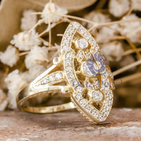 Art Deco inspired Gold Navette Engagement Ring