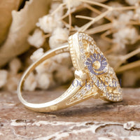 Art Deco inspired Gold Navette Engagement Ring