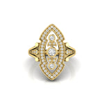 Art Deco inspired Navette Engagement Ring yellow gold