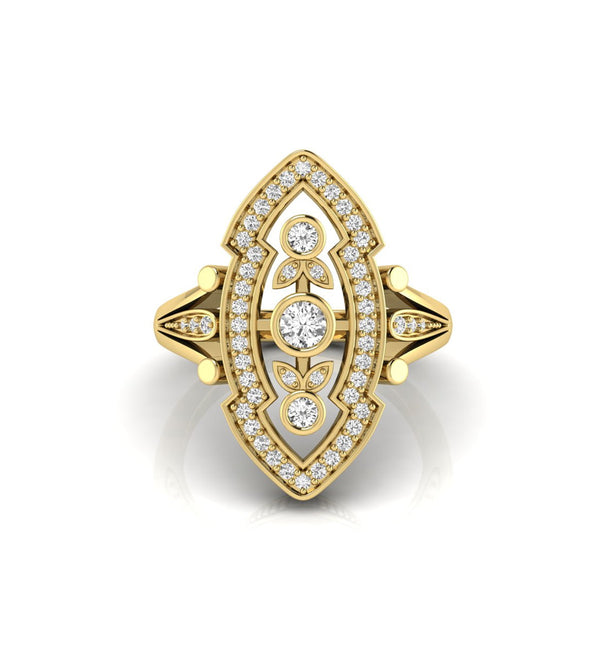 Art Deco inspired Navette Engagement Ring yellow gold