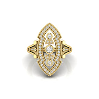 Art Deco inspired Navette Engagement Ring yellow gold