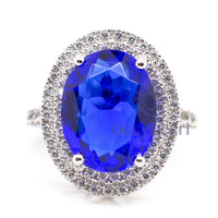 Blue Oval Double Halo Sapphire Engagement Ring