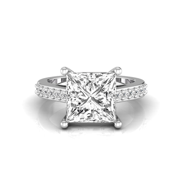 Delightful Princess & Round Cut Moissanite Solitaire With Accents Ring