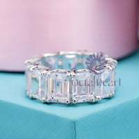 Emerald Cut CZ Stone U Shape Prong Set Eternity Wedding Band