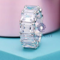 Emerald Cut CZ Stone U Shape Prong Set Eternity Wedding Band