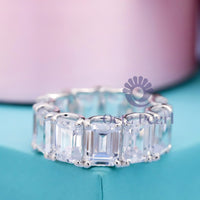 Emerald Cut CZ Stone U Shape Prong Set Eternity Wedding Band