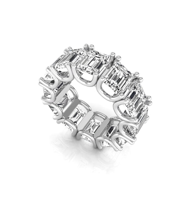 Emerald Cut CZ Stone U Shape Prong Set Eternity Wedding Band