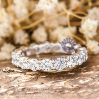 Round Cut Moissanite Prong Set Eternity Stacking Wedding Band