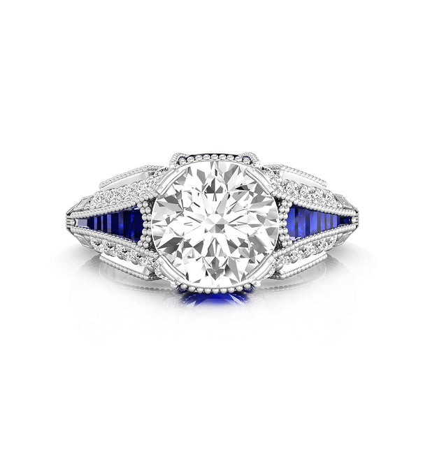 Baguette Blue Sapphire CZ Stone Antique Vintage Art Deco Engagement Ring