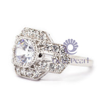 Milgrain Bezel Set Round & Baguette Cut CZ Stone Wedding Ring For Women