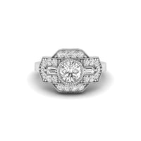 Milgrain Bezel Set Round & Baguette Cut CZ Stone Wedding Ring For Women