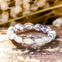 Elegant East West Marquise Cut CZ Stone Stacking Eternity Wedding Band