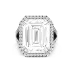 Emerald Cut CZ Stone Halo Split Shank Wedding Anniversary Gift Ring For Women