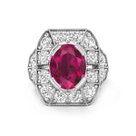 Pink Oval Cut CZ Stone Milgrain Bezel Set Halo Art Deco Vintage Wedding Ring