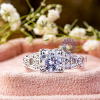 Round Cut Moissanite Seven Stone Milgrain Art Deco Vintage Engagement Ring