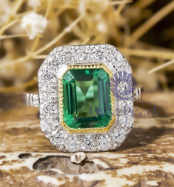 Green Emerald unique bezel engagement rings