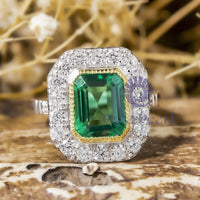 Green Emerald unique bezel engagement rings