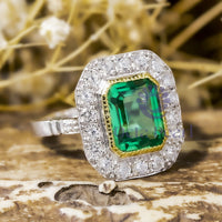 Green Emerald unique bezel engagement rings