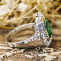 Green Emerald unique bezel engagement rings