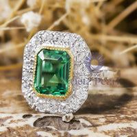 Green Emerald unique bezel engagement rings