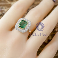 Green Emerald unique bezel engagement rings