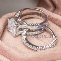 Princess & Round Cut Moissanite Enhancer Guard Ring Set For Wedding