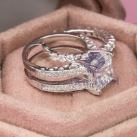 Princess & Round Cut Moissanite Enhancer Guard Ring Set For Wedding