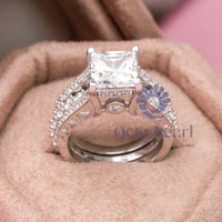 Princess & Round Cut Moissanite Enhancer Guard Ring Set For Wedding