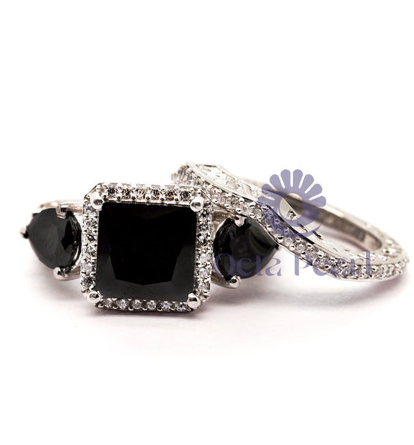 Black Princess-Cut CZ Bridal Ring Set