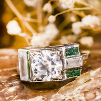 Baguette Green CZ Stone Antique Vintage Wedding Anniversary Gift Ring