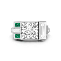 8.50 MM Round & Baguette Green CZ Stone Antique Vintage Wedding Anniversary Gift Ring
