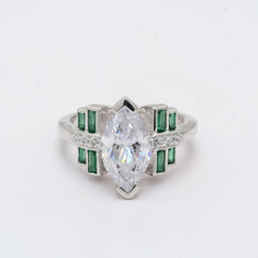 Marquise With Green Baguette CZ Stone Wedding Ring - alternate view