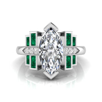 Marquise With Green Baguette CZ Stone Wedding Ring