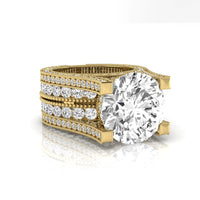 Milgrain Wide Band Ring With Round Cut Cubic Zirconia Stone For Engagement