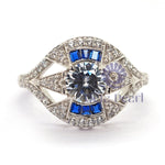 Vintage Style Blue Sapphire ring CZ Stone