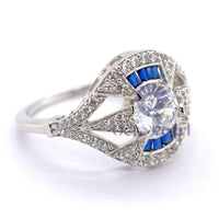 Vintage Style Blue Sapphire ring CZ Stone