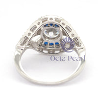 Vintage Style Blue Sapphire ring CZ Stone