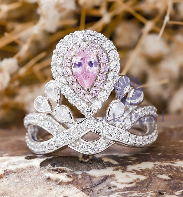 Pink Pear & White Round Cut CZ Stone Tiara Inspire Women's Ring For Birthday Gift