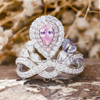 Pink Pear & White Round Cut CZ Stone Tiara Inspire Women's Ring For Birthday Gift