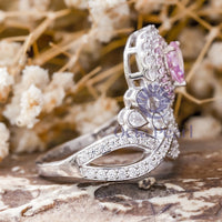 Pink Pear & White Round Cut CZ Stone Tiara Inspire Women's Ring For Birthday Gift