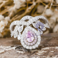 Pink Pear & White Round Cut CZ Stone Tiara Inspire Women's Ring For Birthday Gift